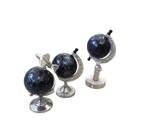 SET OF 3 BLACK AND SILVER DECORATIVE METAL GLOBE