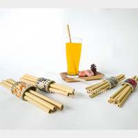 Ensemble de pailles en bambou bio avec anneau de serviette en Pandanus |   Pailles à boire 100% naturelles et durables pour les accessoires de bar de voyage modernes