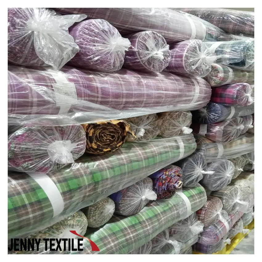 Hecho en Corea 100% algodón diseño comprobado camisas telas Stock lote textil