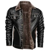 Jaqueta masculina de couro falso com gola, espessamento quente para inverno e motocicleta