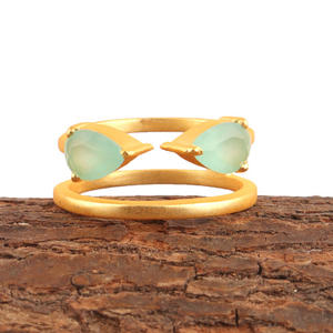 EW-Anillo de Calcedonia facetado para niña, sortija de 7 US, chapado en oro opaco hecho a mano - Product Image 4