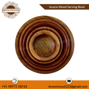 Serving <b>Bowl</b> Set of 5 Handmade Acacia Wood Bulk Quantity Manufacturer and Exporter of Wooden <b>Bowls</b> Set for Home and Catering Use - Product Image 5