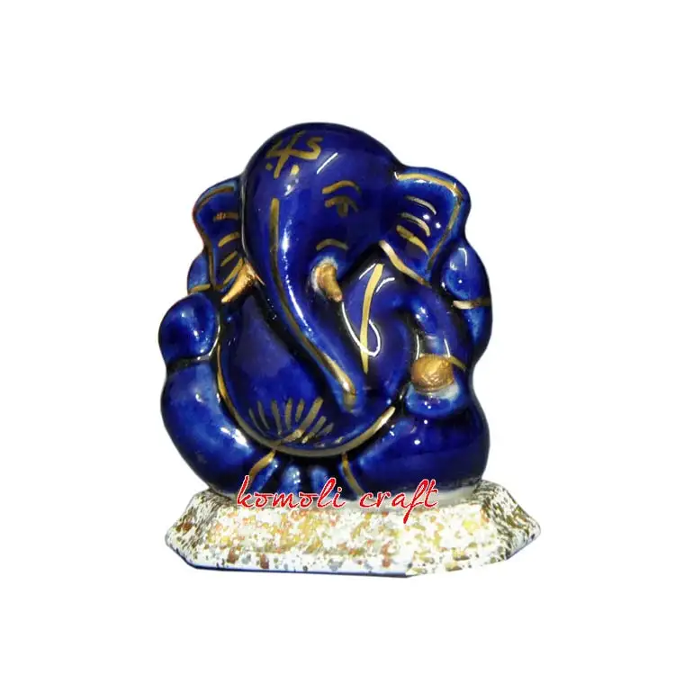 Goldline-estatua de dios hindú de mármol, Ganesha, cerámica azul, Ganesha, Ganesha murti