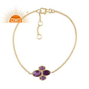 Ladies Fashion Gold Plated Silver Multi Amethyst Gemstone Single Strand Bracelet Jewelry Supplier - Product Image 1
