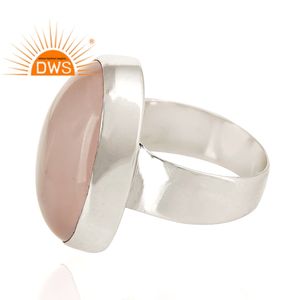 Fournisseur de bagues en pierre de quartz rose ronde, bague en argent sterling 925 poli, bague statement, bijoux fins, collection classique - Product Image 2