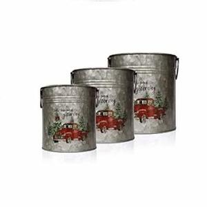 Juego de 2 Cubos Navideños Clásicos, Cubo Redondo de Metal Popular para Uso en Interiores y Exteriores, Artículo de Regalo para Jardín - Product Image 5