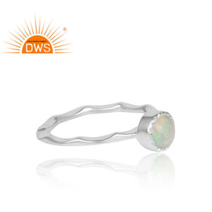Anillo de Plata de Ley 925 con gema de ópalo etíope Natural, joyería de corte redondo con corona martillada - Product Image 3