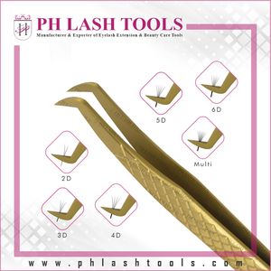 Pincettes professionnelles pour Extension de cils, à bouts larges, couleur or, diamant, avec étiquette privée, Volume russe à 90 degrés - Product Image 2