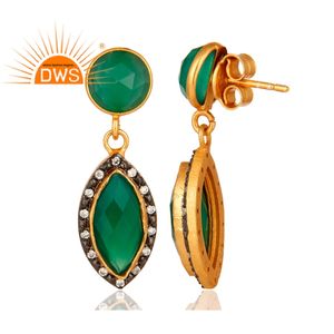 Pendientes de plata de ley 18k con gema de ónix para mujer, aretes, zirconia, circonita, ónix verde, chapado en oro - Product Image 3