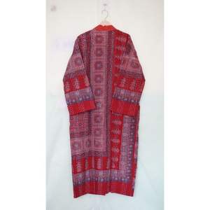 Chaqueta Kantha acolchada XL hecha a mano para mujer, abrigo largo de invierno de algodón con borde libre, Kimono, rompevientos para casa con cinturón de corbata para - Product Image 3