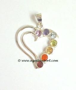 Pendentifs en argent facettés en forme de cœur pour la guérison des chakras, sculptures en agate semi-précieuse, style Feng Shui, cristal gravé - Product Image 2