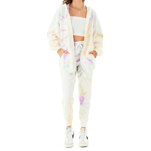 Sudadera con capucha y cremallera con tinte de corbata personalizable para mujer, ropa de calle informal de invierno sostenible de fábrica, parte delantera de punto transpirable - Product Image 6