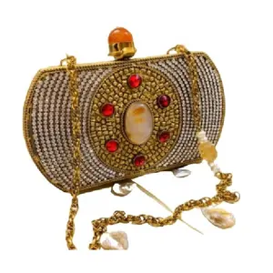 Brass and Beaded Evening Bag Lady Clutch 2020 Hot Sale Wedding Light Handbag Handmade Fashionable Style Gulf