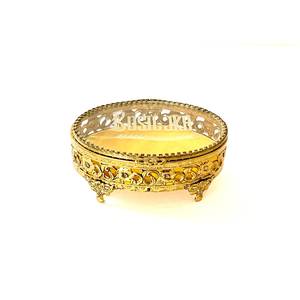 Gold Metal Jewelry Box with Yellow Velvet and Etched Personalization Crystal <b>Glass</b> Jewelry Shadow <b>Boxes</b> - Product Image 1