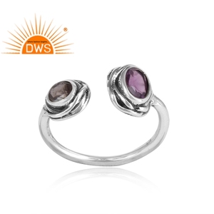 Natural Amethyst And Iolite Gemstone <b>Openable</b> <b>Ring</b> Wrapped 925 Sterling Silver Facing <b>Ring</b> Jewelry Supplier - Product Image 2