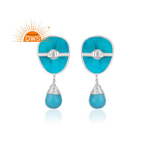 Pendientes de plata de ley 925 con diseño de pera, joyería fina con piedras preciosas naturales de color turquesa, en oro de 18k, para venta al por mayor - Product Image 4