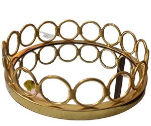 Oro redondo bandeja con espejo de vidrio - Product Image 1