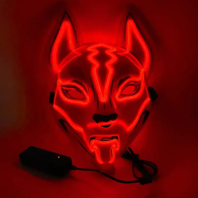 Men Women Halloween Horror Fox Neon Mask EL Wire LED Light Up Cosplay Costume
