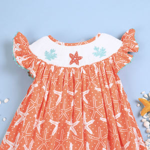 Hermoso Vestido Largo Casual de Primavera con Estampado de Estrellas de Mar para Niña - BB1835 (100% Algodón ODM) - Product Image 2
