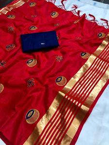 Kanchipuram Saris Seda Fiesta Desgaste Boda Indio Último Diseñador Mujeres Desgaste Sari con Blusa Banarasi Algodón Seda Telas Suaves Alfanumero - Product Image 4