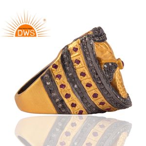 Proveedor de anillo de diseño Vintage de flor pavimentada de diamante fabricante de joyería fina de plata chapada en oro amarillo de Ley 925 - Product Image 4