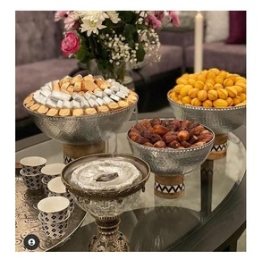 ถาดไม้กระถินสีน้ำตาลขายดี ฝังมุกเปลือกหอย ฝาครอบโลหะ 3 ชิ้น ชุดถาดเสิร์ฟ ได้รับการรับรองจาก EPCH ของขวัญสำหรับรอมฎอนและอีด - Product Image 4