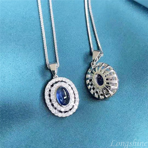 Clásico de joyería de piedras preciosas de zafiro azul y diamante Natural de lujo de las Mujeres 18K collar de oro - Product Image 4