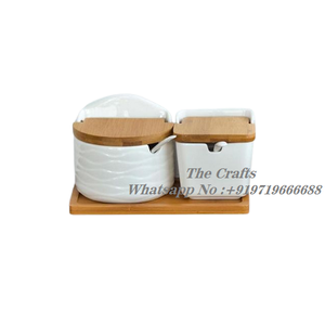 Ensemble d'épices et de condiments Crafts Best Design, pots en marbre, couvercles en bois, plateau, taille personnalisable, design unique pour les assaisonnements de cuisine - Product Image 2