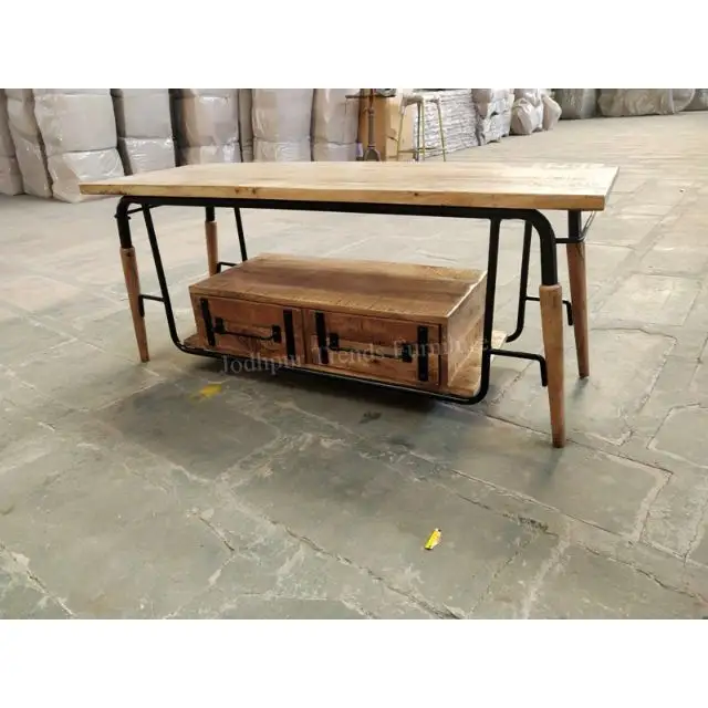 Aparador em madeira de manga única industrial industrial do vintage clássico moderno console de mesa com estrutura metálica