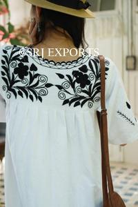 Traditional Indian Floor-Length Bohemian Folk <b>Kaftan</b> Dress Floral Embroidery Aari Chain Stitch 100% Cotton Breathable <b>Summer</b> - Product Image 5