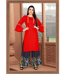 Robe de soirée moderne Look de créateur Nouvelle Collection Couleur verte Travail lourd brodé Femmes indiennes Prêt à porter Kurti avec Palazzo Alphanumero - Product Image 5