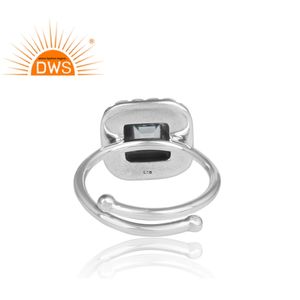 แหวนเงินแท้สไตล์วินเทจของผู้หญิง,แหวนพลอยโทแพซสีฟ้างดงามปรับได้จากผู้จำหน่ายเครื่องประดับ - Product Image 4