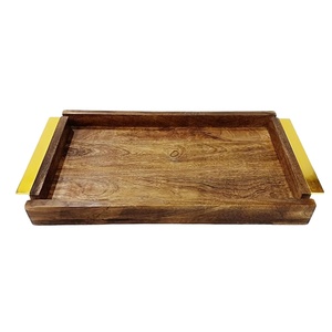 Premium Wooden Serving Tray with Metal Handles | Ramadan <b>Eid</b> Food Serving Tray Decorative Giveaway <b>Gift</b> for Home Dining Decor - Product Image 1