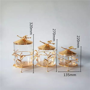 Bình Thủy Tinh & Nhôm Hiện Đại Bộ 3 Hộp Đựng Kỷ Niệm Jar Trang Trí Hình Tròn Quà Tặng Lễ Hội Trang Trí Nội Thất Tang Lễ - Product Image 4