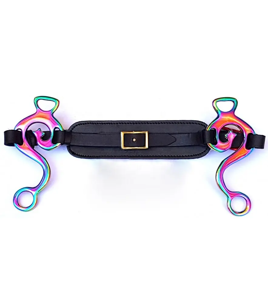 Hackamore- S.Steel-Rainbow-Black Leather Horse Thép Không Gỉ Bits, Sản Phẩm Cưỡi Ngựa