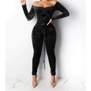 Velour ชุดจั๊มสูทผู้หญิงแขนยาว,ชุดกระโดดแฟชั่นสำหรับผู้หญิงแขนยาว - Product Image 1
