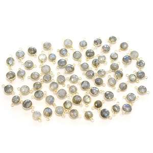 Labradorite Forme Ronde Lunette en Argent Sterling 925 Connecteur Plaqué Or Fabrication de Bijoux Artisanaux - Product Image 3