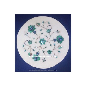 Plaque verte à incrustation en marbre, ronde - Product Image 1
