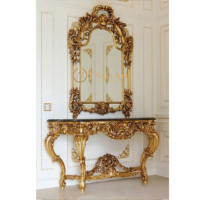 Console de luxe antique française avec miroir, en bois massif, design européen, pour salon, hôtel et appartement