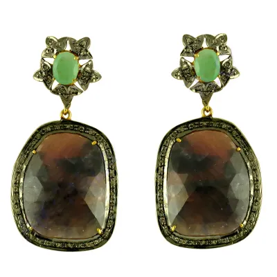 Pendientes de diamantes de Esmeralda sin forma, proveedor de joyería, pendientes de plata esterlina de diseñador, Colección Vintage