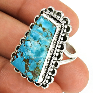 Ensemble de lunette en forme de pierre précieuse turquoise unique en argent Sterling 925 Design minimaliste anneaux faits à la main pour cadeaux bijoux fins en gros - Product Image 1