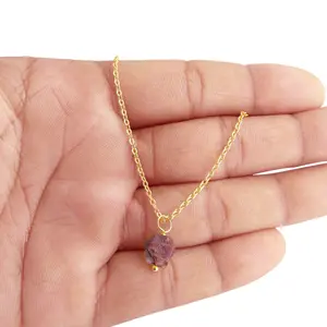 Raw Ruby Crystal Gemstone Gold Plated Wire Wrapped Pendant Necklace Family Necklace