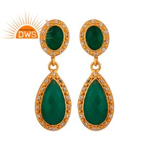 สีเขียวนิลและสีขาวบุษราคัมพลอยลดลงห้อยต่างหูเครื่องประดับผู้ผลิตชุบทอง925เครื่องประดับเงินผู้จัดจำหน่าย - Product Image 1