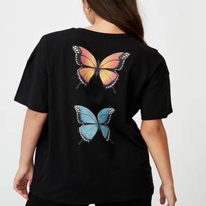 T-shirt col rond style nouveau avec de belles impressions et des mots, 100% coton, pour femmes - Product Image 6