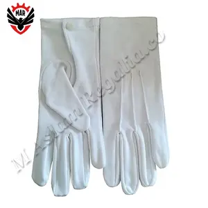 Guantes lisos de algodón blanco masónico con botón | Guantes de montar