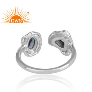 Bague ajustable en argent 925 oxydé, artisanale, vente en gros, avec pierres précieuses topaze bleue et topaze de Londres, bague ouvrable - Product Image 4