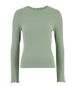 Top de manga larga con ribete de volantes acanalados para mujer, camiseta personalizada, Camiseta corta, camisetas con ribete de lechuga, Top con ribete de volantes a la moda, hecho a medida - Product Image 4