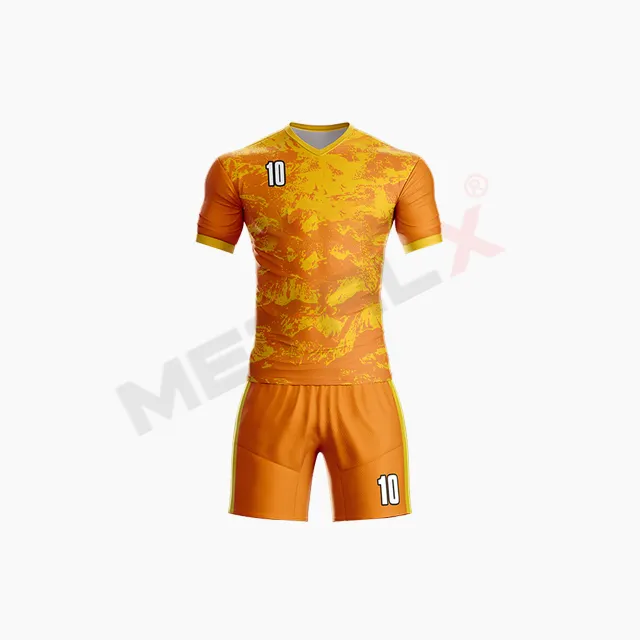 Orange et Jaune Pas Cher Sublimation Impression Personnalisée Vêtements De Football Uniformes 100% Premium Qualité Maillot De Football et Court