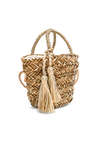 Bolso de Hobo cruzado de algas marinas tejido rústico hecho a mano, bolso de compras de la vida diaria Vintage con decoración de borlas - Product Image 6