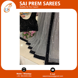 Sarees ผ้ากำมะหยี่แวววาว,Sarees ฟอยล์ปักลายเต็ม5เมตรสำหรับผู้หญิงจากอินเดีย - Product Image 5